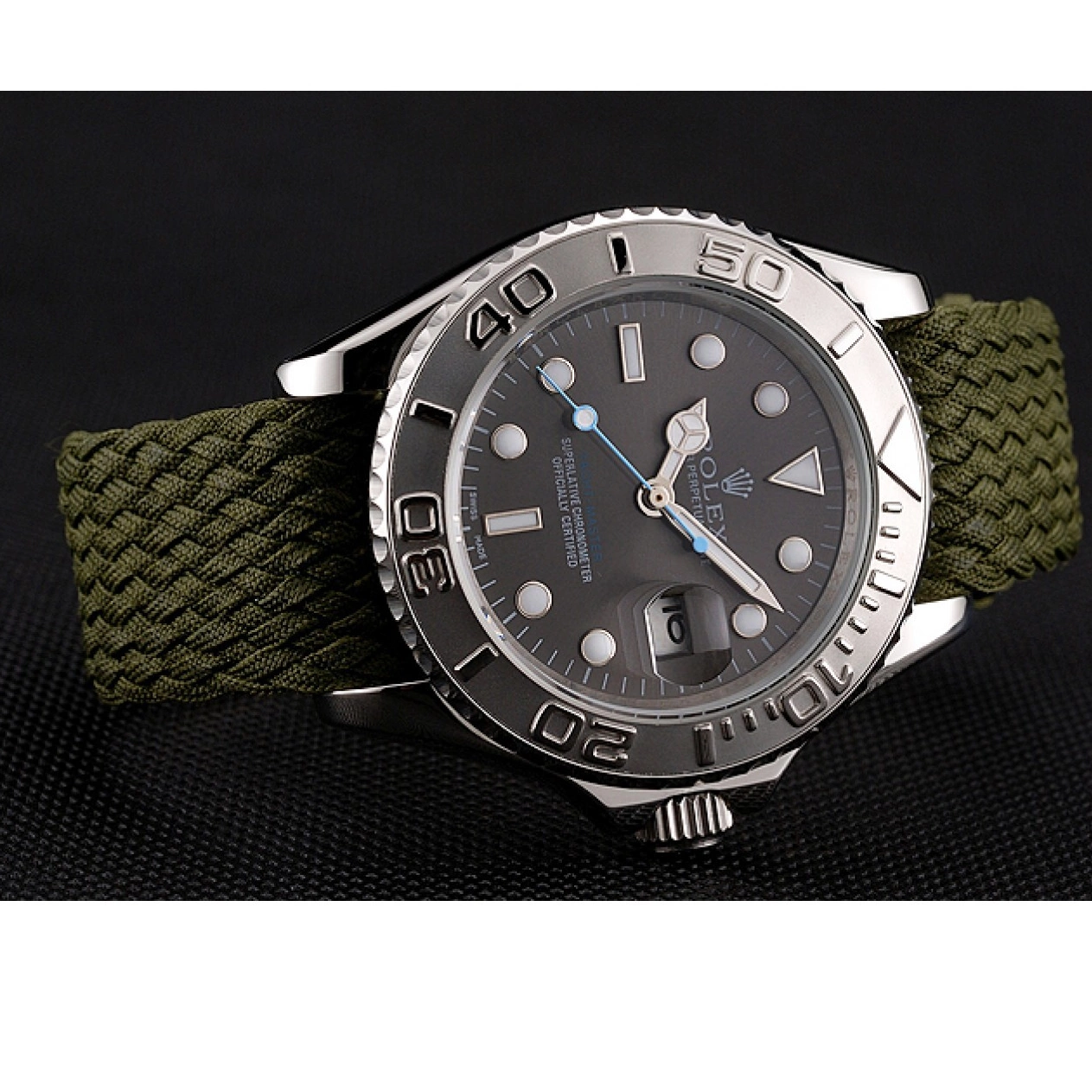Aaa fake watches Green Master Rolex Bracelet 1453869 Fabric Yacht Dial Green 0712